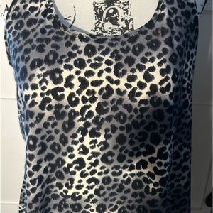 Jody, Size XL, Black / Beige Leopard Print Top, Sleeveless Tank Made In USA